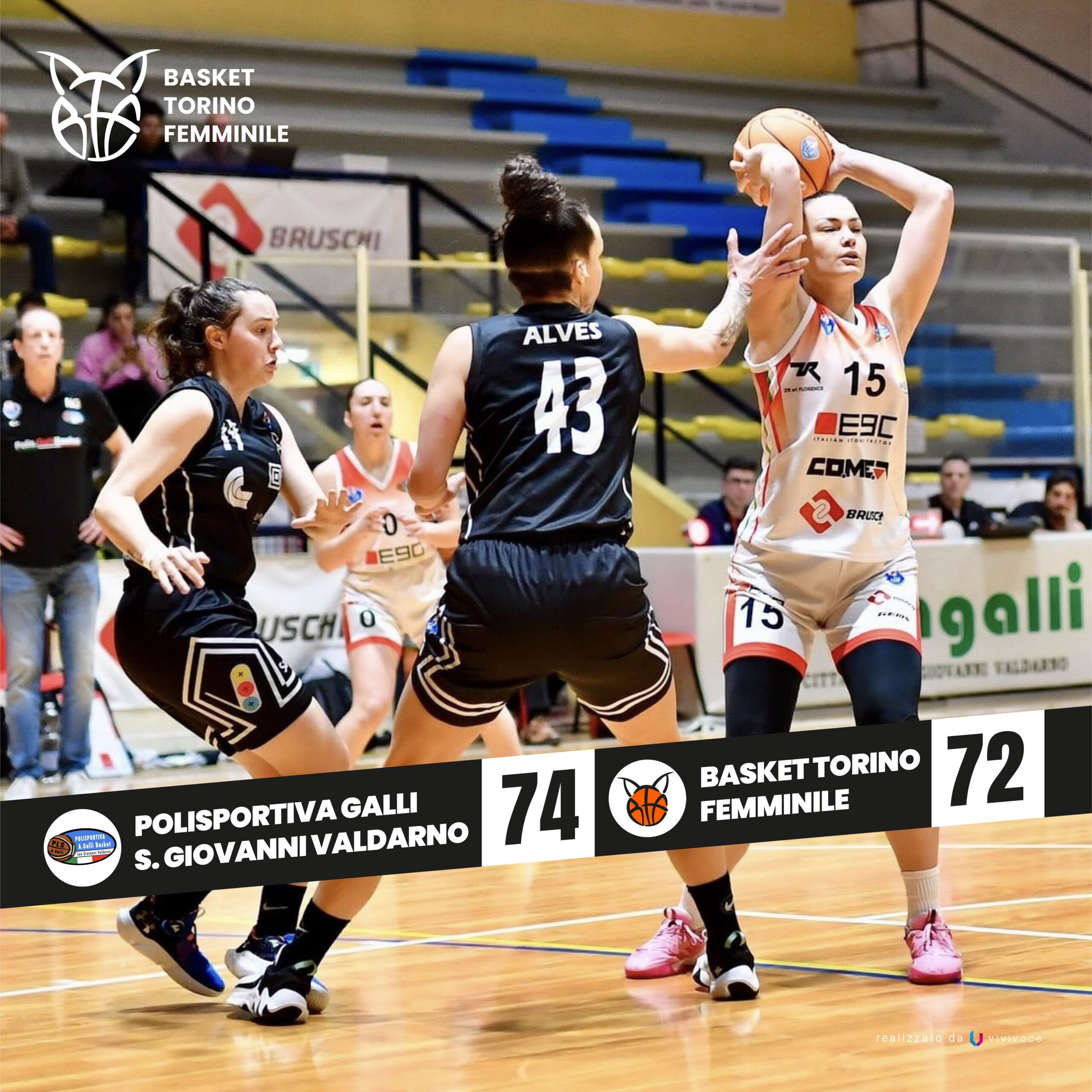 Polisportiva Galli San Giovanni Valdarno - Basket Torino Femminile Punteggio partita 74-72